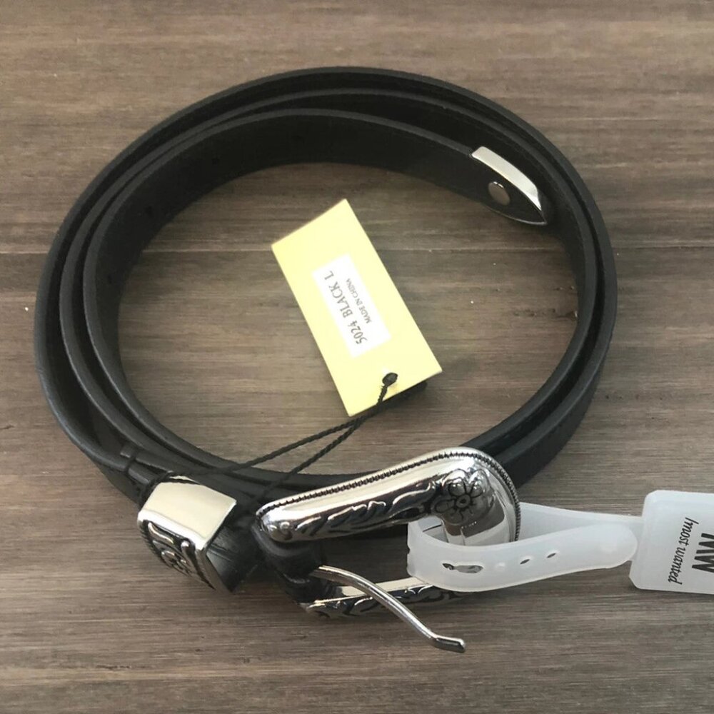 MOST WANTED-NWT-Women’s Black Genuine Leather Silver Buckle Decorative Belt-Sz L